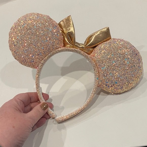Glittery Rose Gold Bow Mouse Ears Headband - Picture 4 of 5